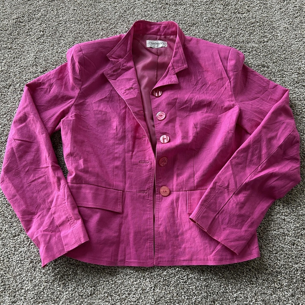 Chadwicks Blazer Jacket Womens M Pink Woven Lined Tailored Workwear Office